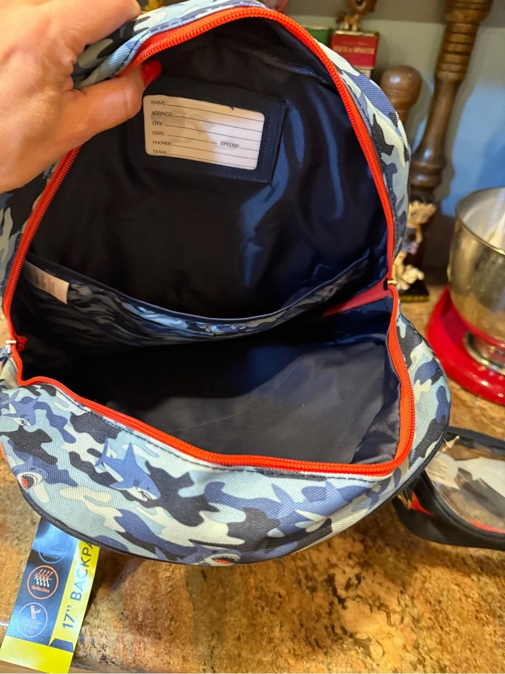 Kids Blue Shark Backpack with Clear Shark Pouch Lunch Box Shark Charm 4 pieces